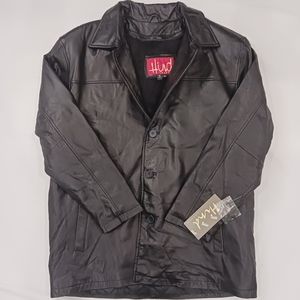 Vintage Hind Suede Casual Winter Button-Up Black Grain Leather NWT Coat